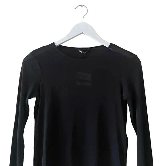 Zara Black Crewneck Silk Long Sleeves Women’s Essential Blouse SZ M #1697 - Picture 2 of 14